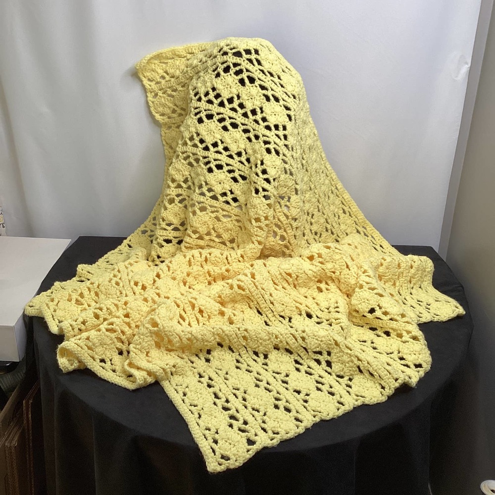 Hand Crocheted Yellow Throw /Lap Blanket